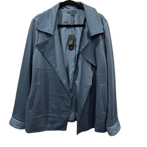 Adrianna Papell Dusty Blue Trench Jacket With Back Yoke XL
